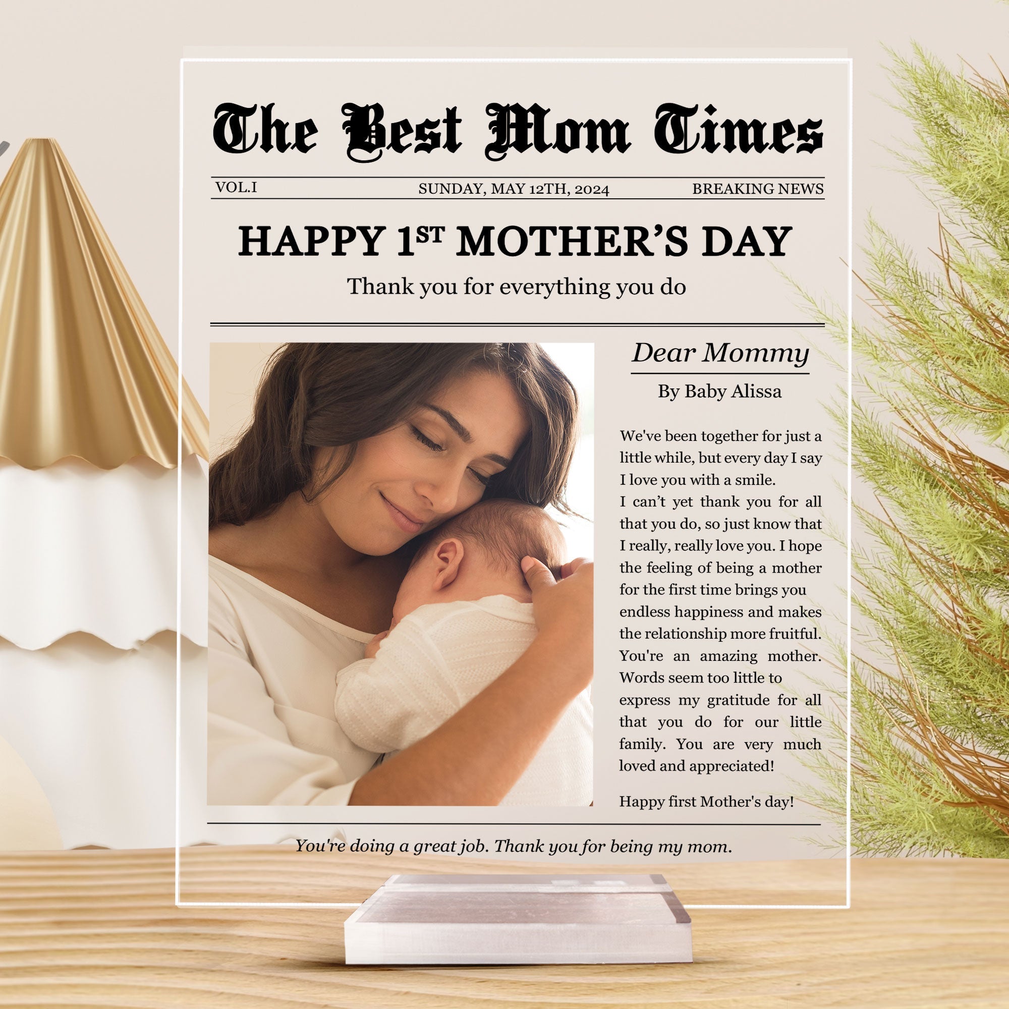 Loveyoufancy Happy 1st Mother's Day Thank You For Everything - Personalized Acrylic Photo Plaque