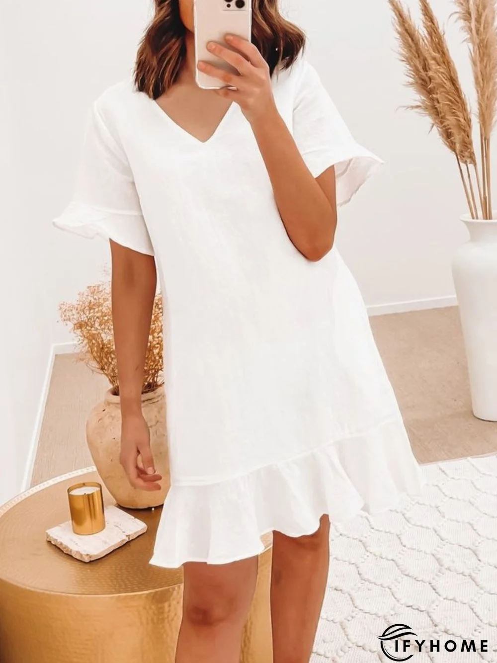 Casual Short Sleeve V Neck Dress | IFYHOME