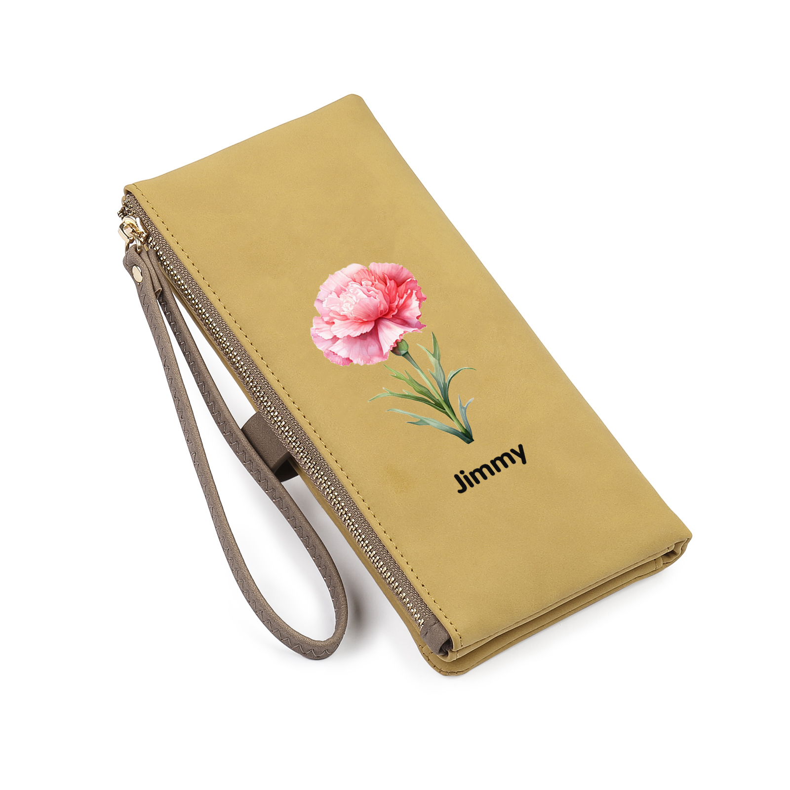 Personalized Exquisite Women'S Wallet Customized Birth Flowers And Name Zipper Women'S Wallet