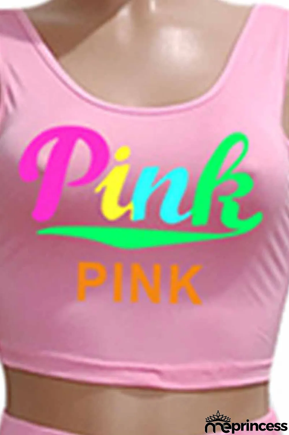 Red Casual Print Letter U Neck Sleeveless Two Pieces