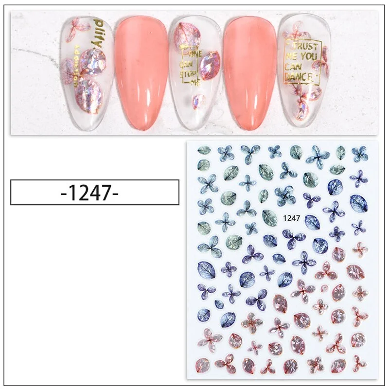Nail Stickers Back Glue Multiple Color Laser 3D Petals Dried Flowers Designs Nail Decal Decoration Tips For Beauty Salons-Nail Inspo