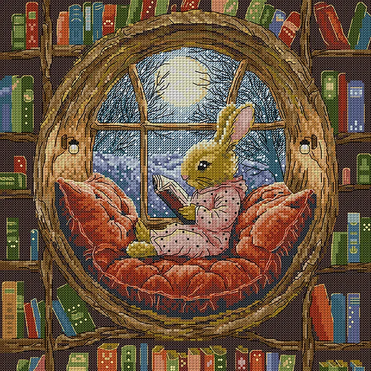 Joy Sunday Bunny In The Library 14CT Stamped Cross Stitch 36*36CM