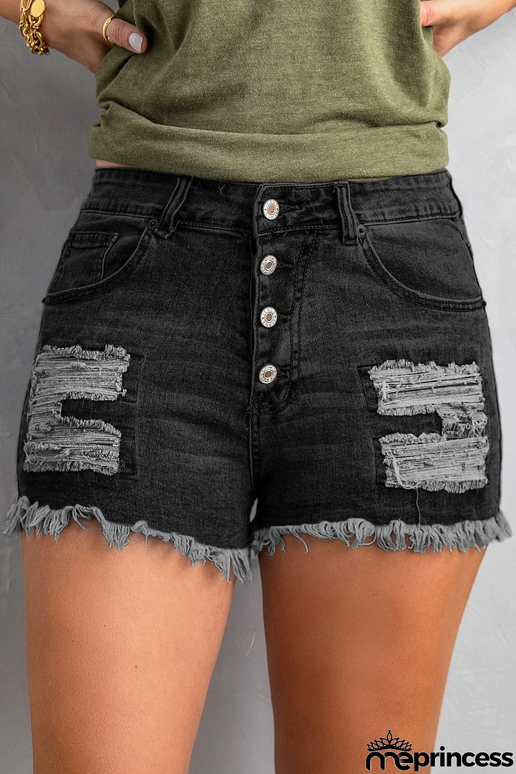 Women's Black Gypsy Mid-rise Distressed Denim Shorts