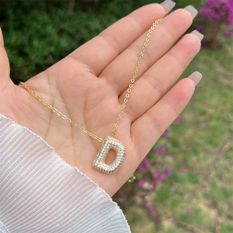 Copper 18K Gold Plated Hip-Hop Minimalist Classic Style Polishing Inlay Letter Zircon Pendant Necklace