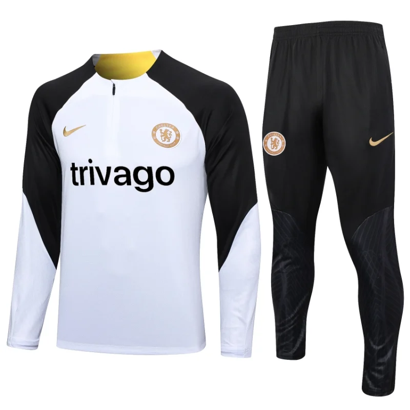 23-24 Chelsea Half Zipper Long Sleeved White Training Suit（Black chest logo）