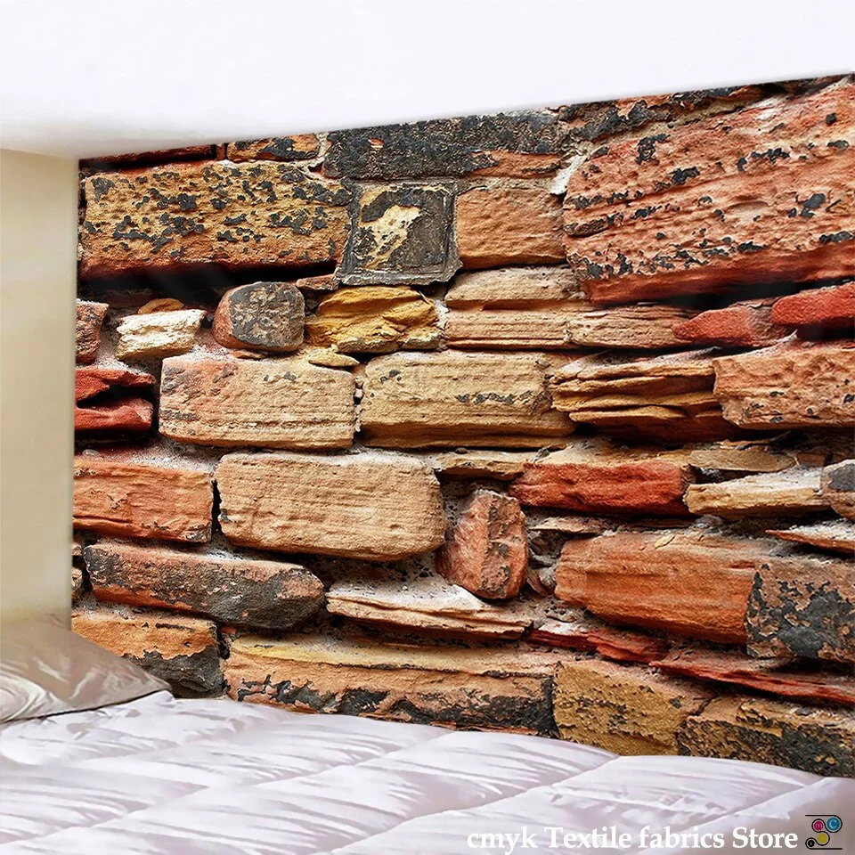 3D Colored Stone Brick Retro Tapestry Wall Hanging Bohemia Art Print Tapestry Room Home Decoration