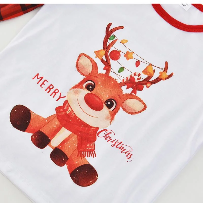 Christmas Family Matching Sleepwear Pajamas Sets Deer Merry Christmas Plaids Top and Pants