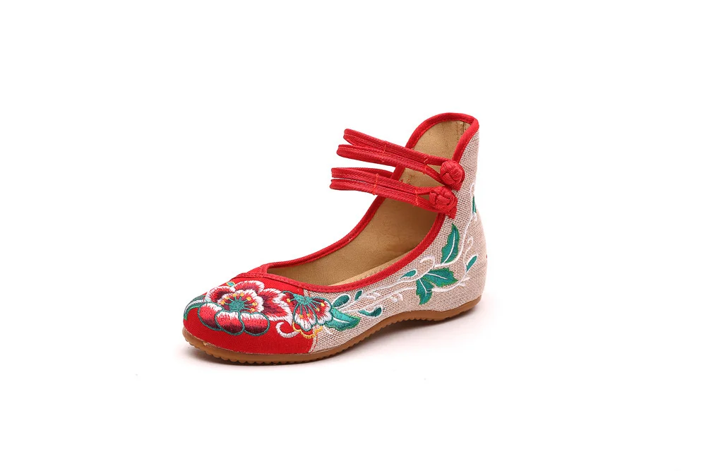 Colourp Colourp Shoes National Wind Retro Plate Buckle Embroidered Cloth Shoes Spring And Autumn Linen Round Head Women's Single Shoes Mother Shoes Wedding Shoes