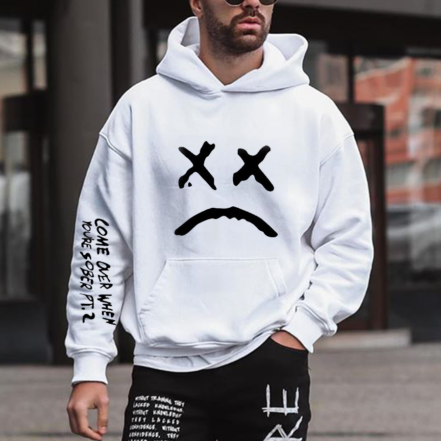 Street fashion smiley print hoodie-barclient