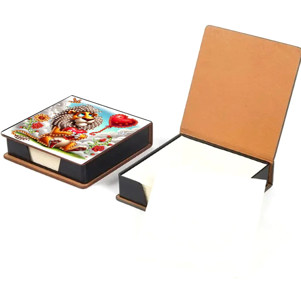 PU Lions Diamond Painting Notecard Box with Papers for DIY Art Craft