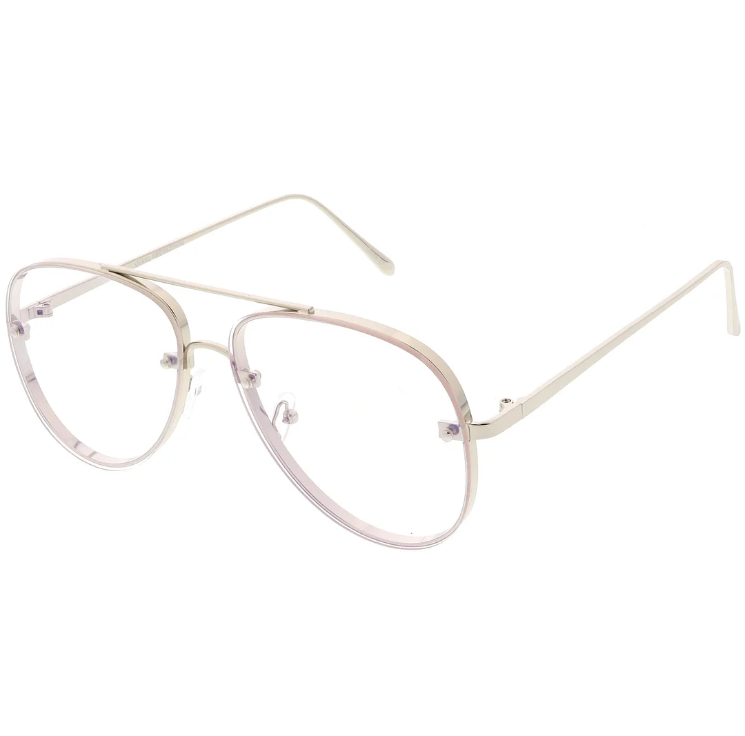 Classic Metal Aviator Eyeglasses Crossbar Slim Arms Teardrop Clear Flat Lens 58mm