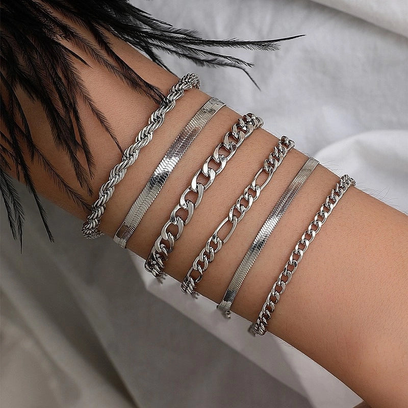 Jewelry Simple 5-piece Bracelet Set Fashion Metal Clip Bead Chain Combination Women’s Bracelet