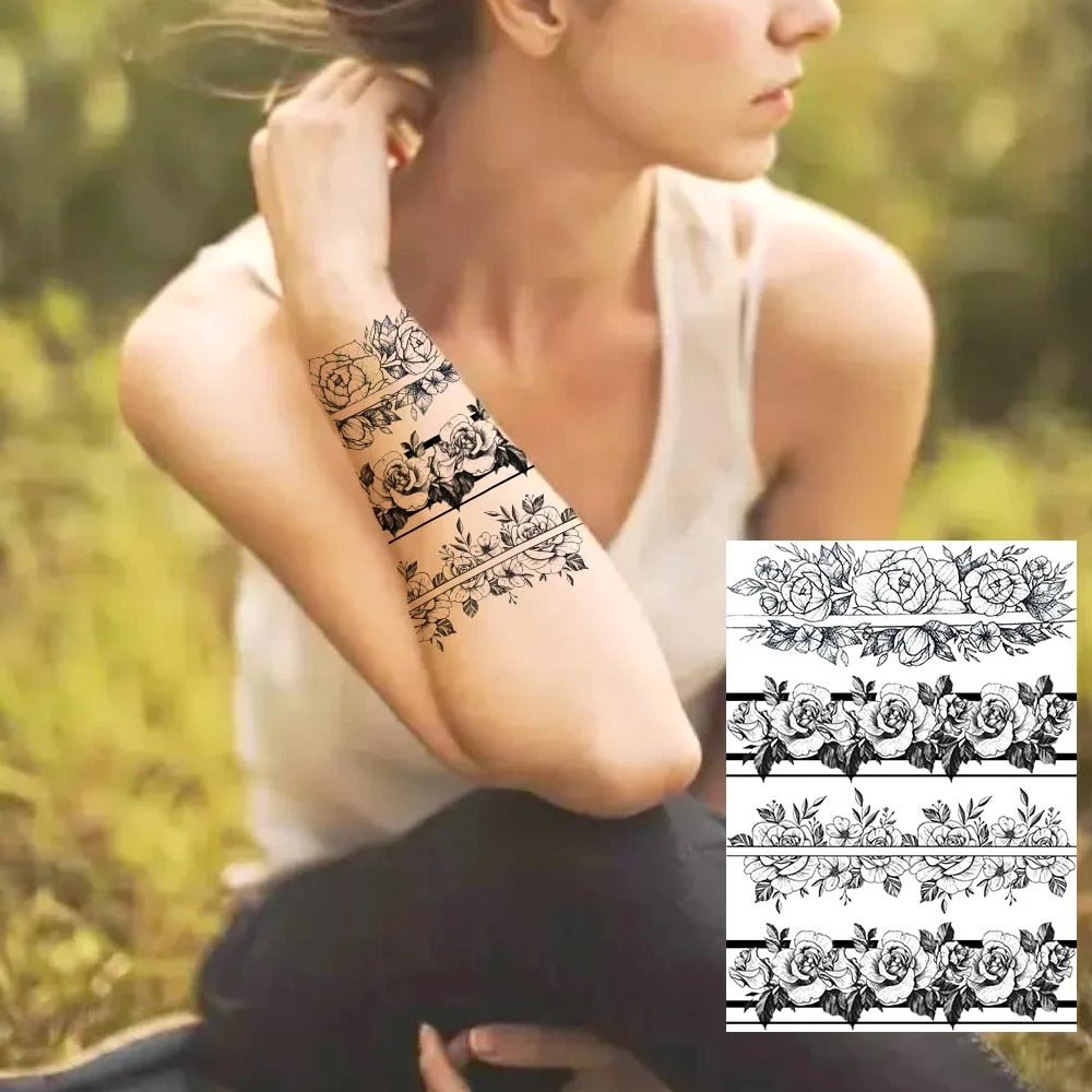 Realistic Sexy Peony Tattoos Temporary Women Adult Flower Arm Tattoos Sticker Waterproof Fake Floral Bloosom Body Leg Art Tatoos
