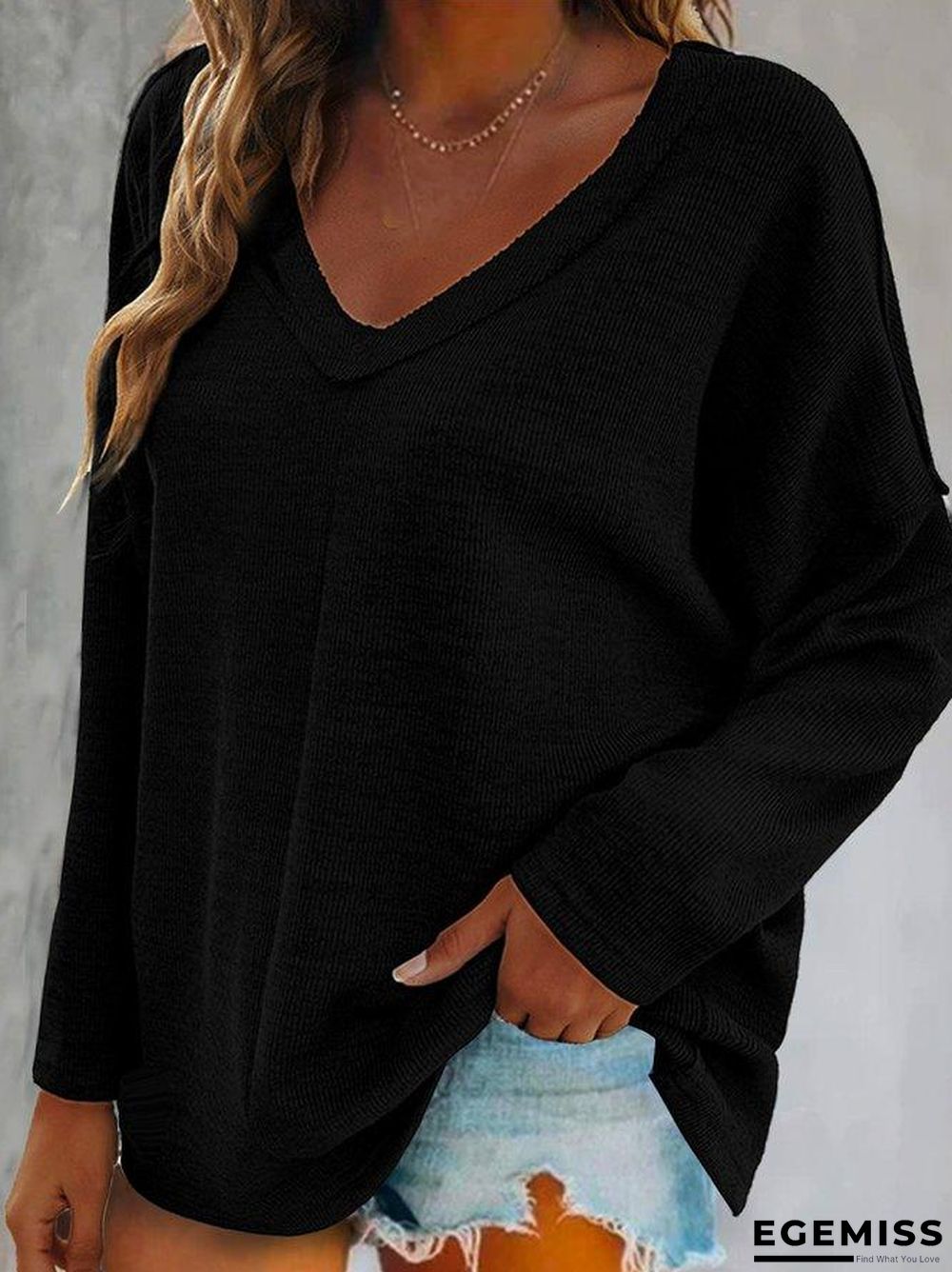 Basics Simple Plain V Neck Loosen Sweater | EGEMISS