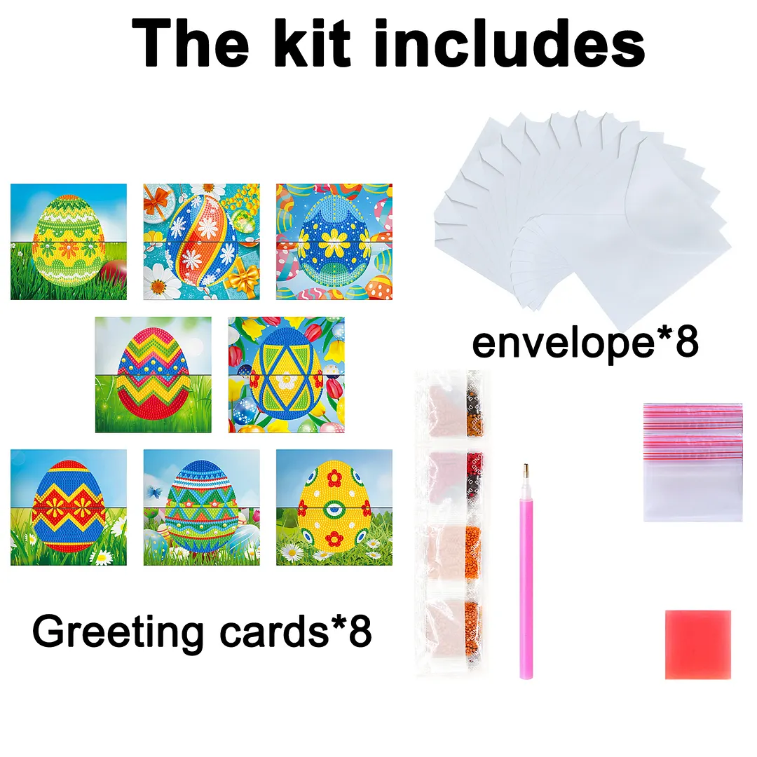 8PCS Easter Egg DIY Diamond Painting Greeting Card Kits with Envelopes Diamond Art Greeting Cards Diamond Art Cards Kits for Adults DIY Crafts Family Friend Gifts