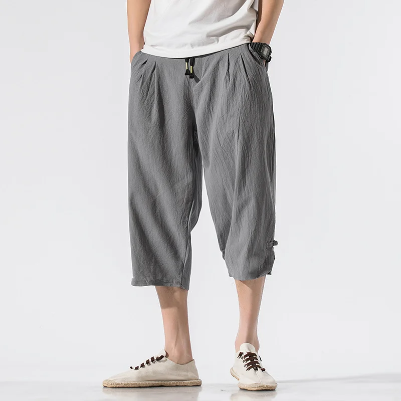 Men's Cotton And Linen Casual Solid Color Straight Trousers