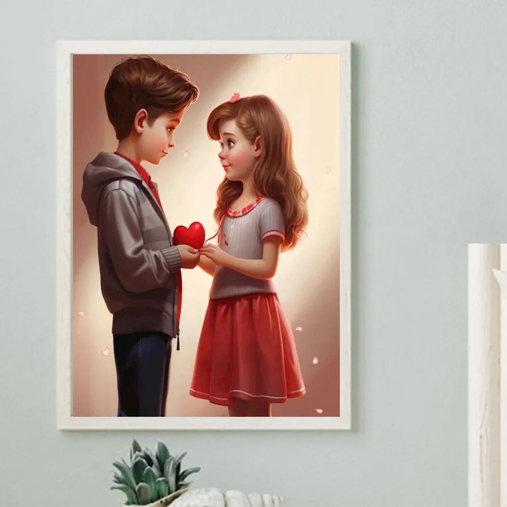 Diamond Painting - Full Round Drill - Kid Sweet Couple(Canvas|30*40cm)