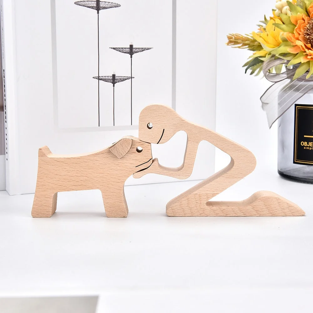 Home Decor Table Ornament Wood Dog Craft Sculpture Handmade Wooden Pets Figurine Crafs Desk Decorations Great Gifts for Friends