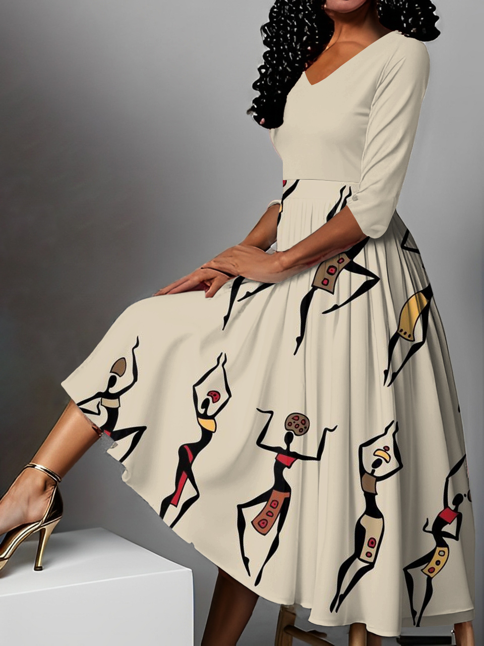 Tribal Dancing Women V Neck Maxi Dress