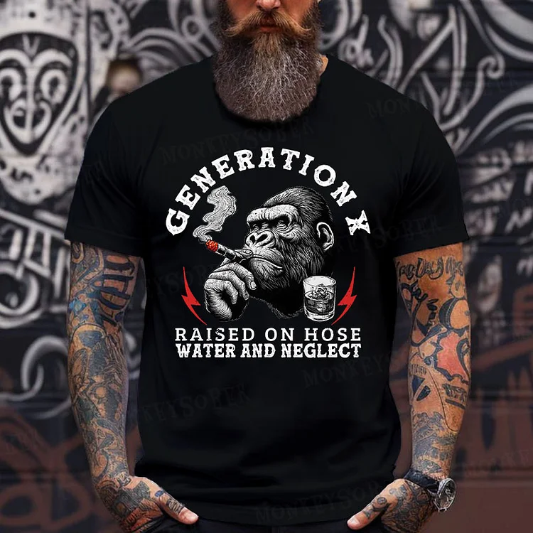 Generation X Raised On Hose Water And Neglect Funny Monkey T-Shirt
