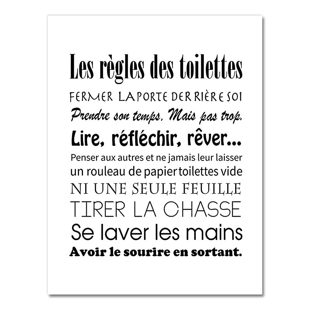 French Toilet Rules Canvas Art Print Poster Home Bathroom Canvas Painting Poster France Wall Art Decor