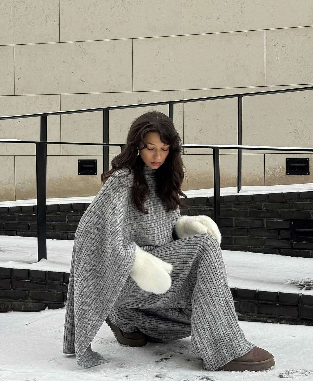 Athvotar Athvotar And Winter Pure Color Round Collar Jersey Sweater Set Of Women's Loose Knitted Sweater Broad Leg Trousers Scarf Three Sets