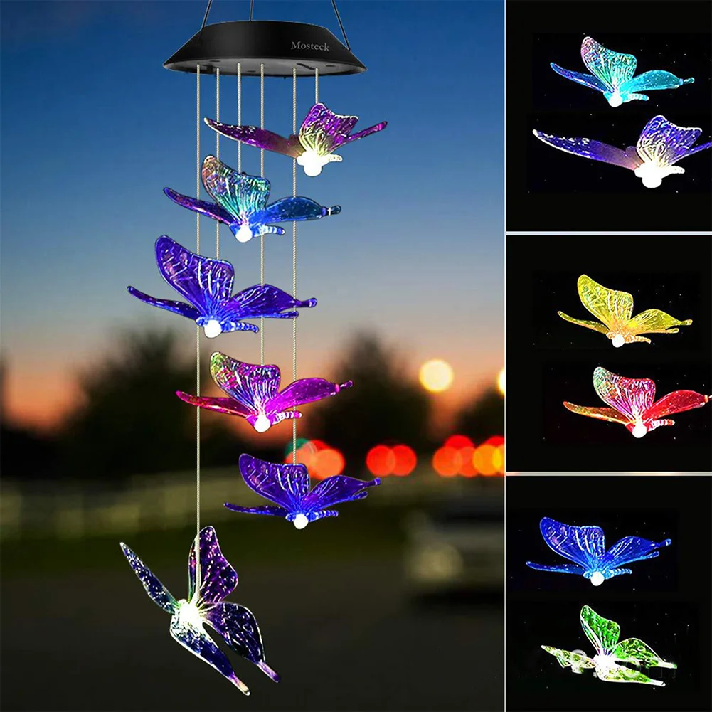 LED Solar Wind Chime Butterfly Light Color Changing IP65 Hanging Lamp (C)