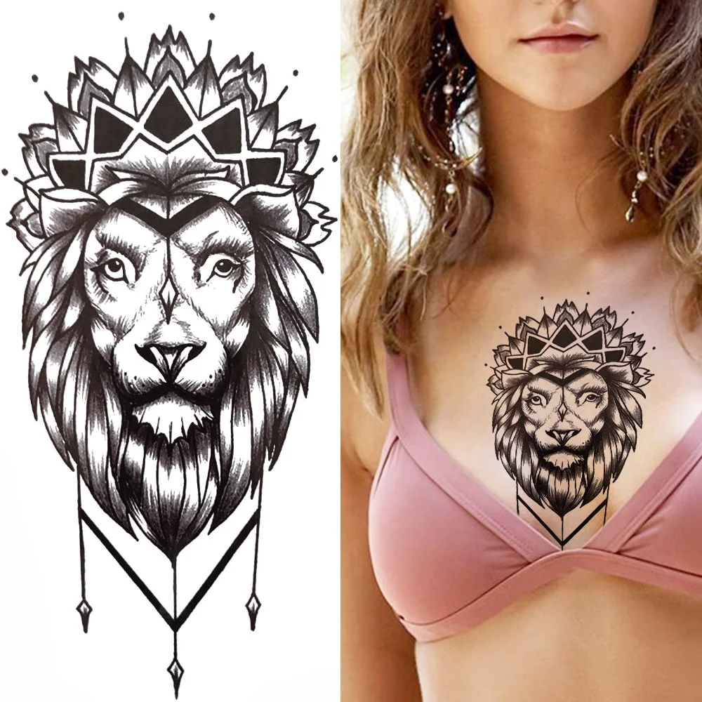 Clock Flower Tattoo Sticker Fake Tiger Lion Deer Snake Temporary Tattoo For Momen Kids Black Evil Devil Tribal Totem Tatoo Paper 712