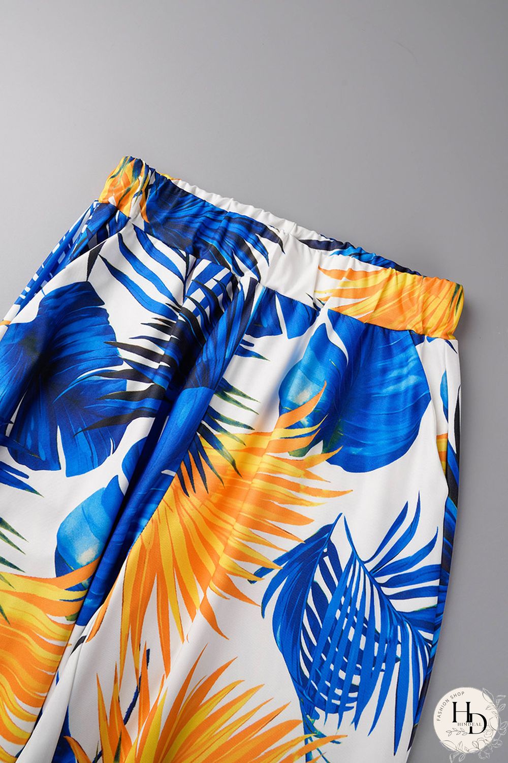 Blue Sexy Casual Print Frenulum Backless Spaghetti Strap Sleeveless Two Pieces