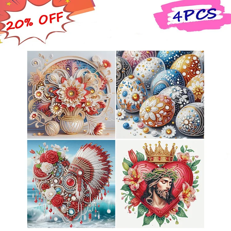 4pcs  Rose Love Flower 30*30cm (Canvas) Special Shaped Drill Diamond Painting gbfke