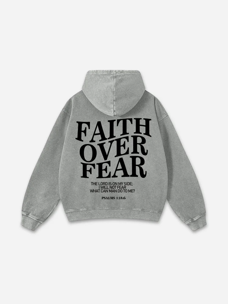 Vintage Faith Over Fear Graphic Acid Washed Oversized Hoodie