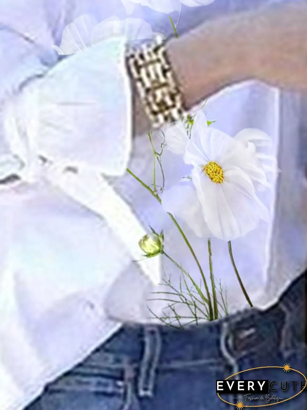 daisy Floral Casual Cotton-Blend Blouse