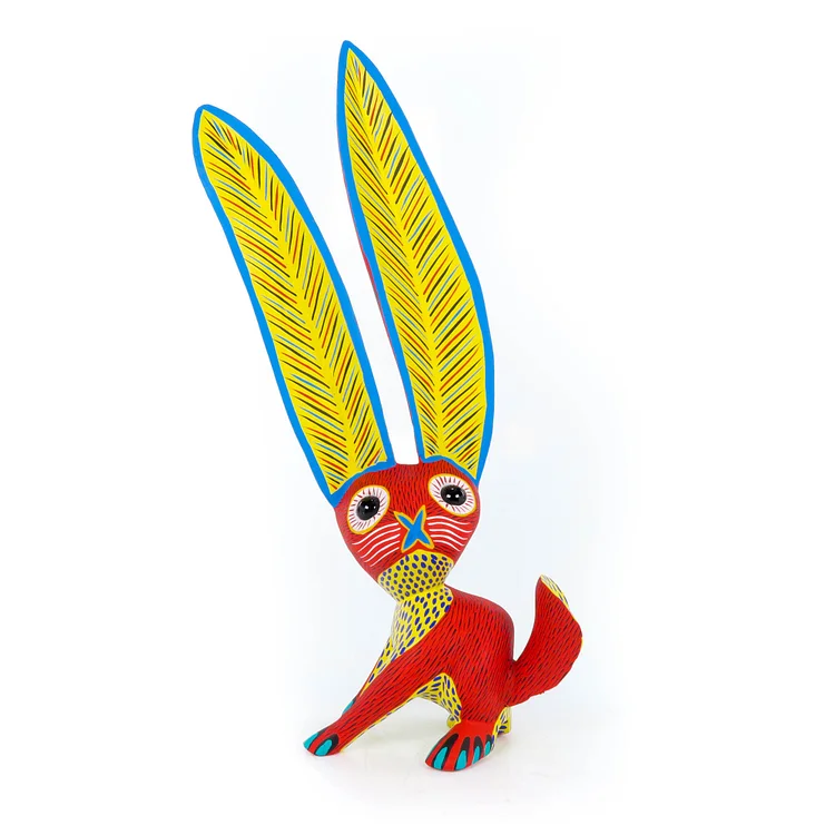 Big Eared Rabbit (Red) - Oaxacan Alebrije Wood Carving