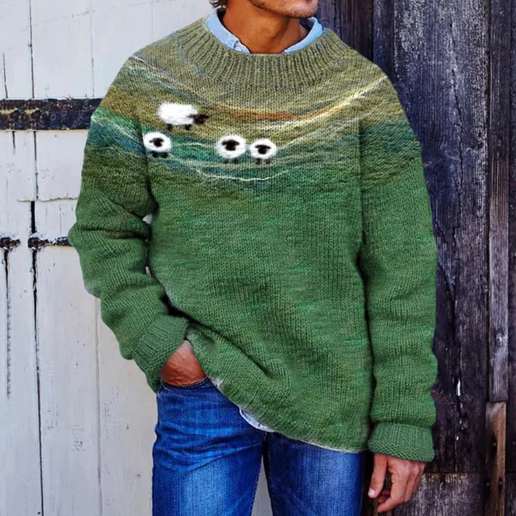 Men's Vintage Sheep Art Cozy Knit Sweater