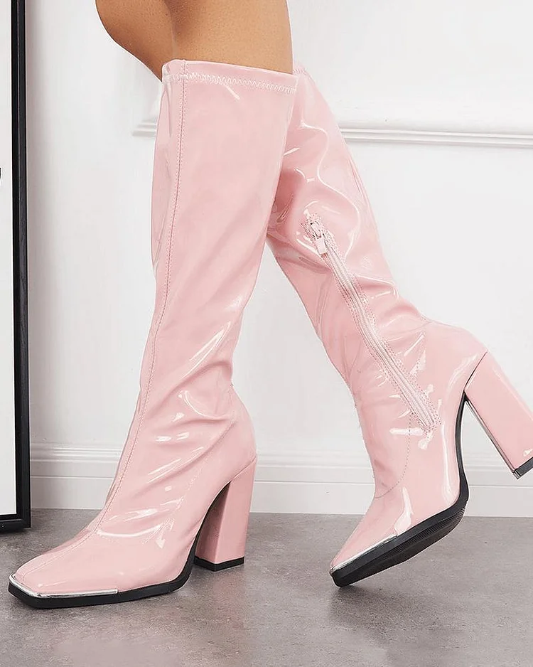 Women's Fashion Web celebrity style Square Toe Zipper Long Boots