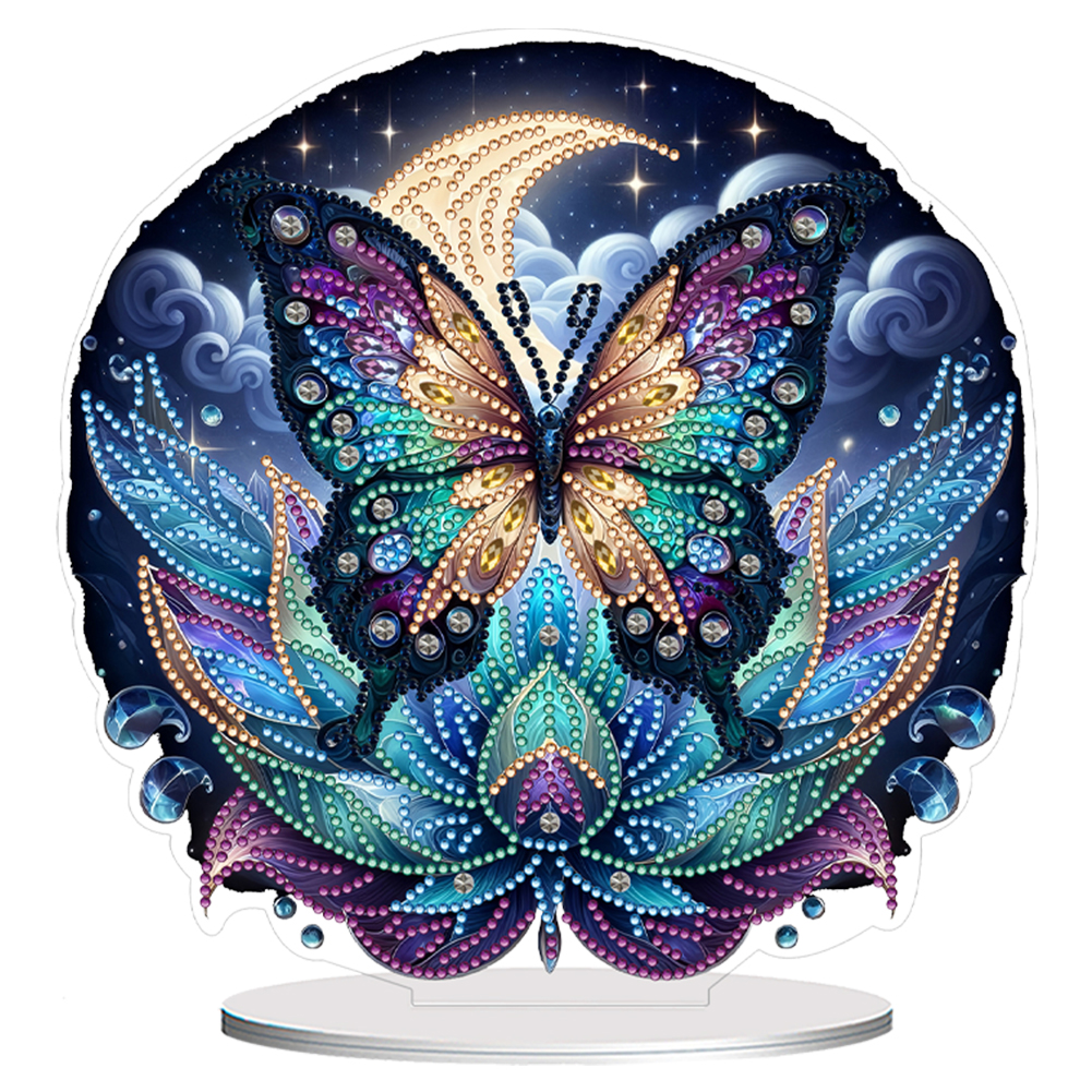 Acrylic Special Shape Crescent Moon Butterfly Diamond Painting Desktop Decors