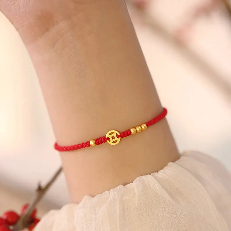 Copper Coin Braided Red String Bracelet