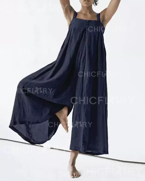 100% Cotton All-match Casual Linen Loose Flowy Jumpsuit