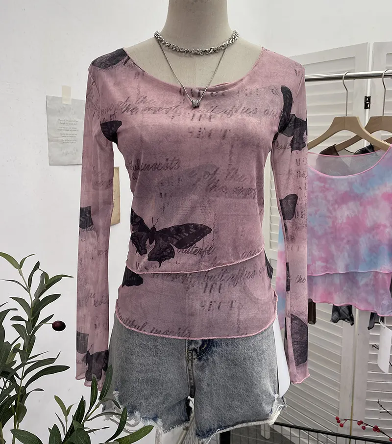 Nigikala Nigikala Sunscreen Mesh Yarn Women 2025 Summer New Long-Sleeved T-Shirt 6920