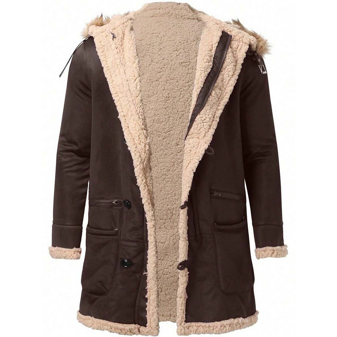 Men's Vintage Suede Patchwork Lamb Fleece Multi-Pocket Reverse Collar Outdoor Jacket Coat-inspireuse