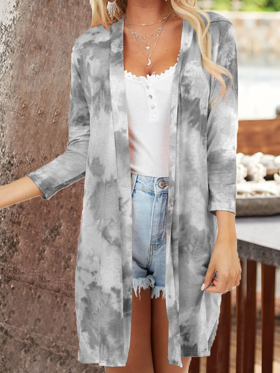 Tie-dye Printed Loose Long Sleeve Cardigan