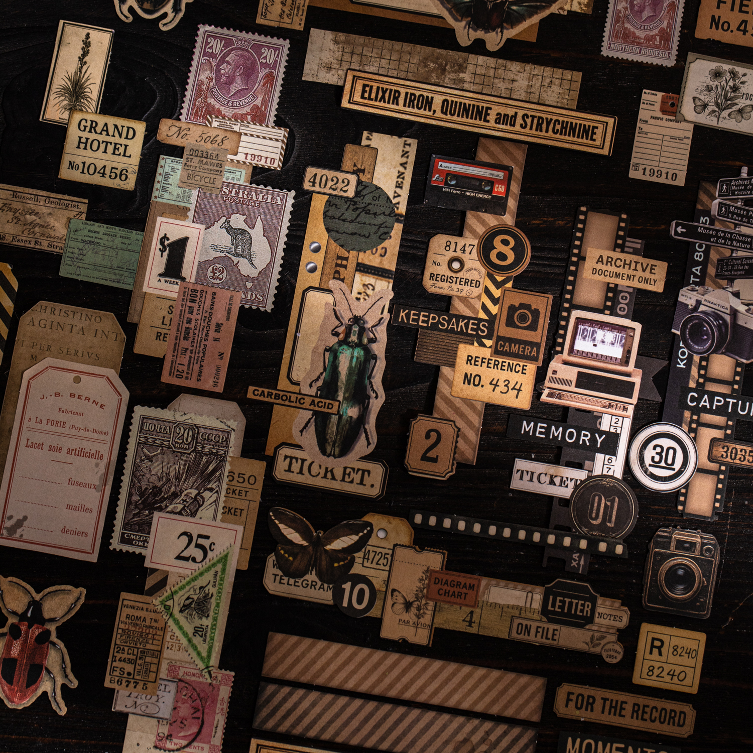 스티커 - 레트로 추억 시리즈 빈티지 나비 테두리 라벨