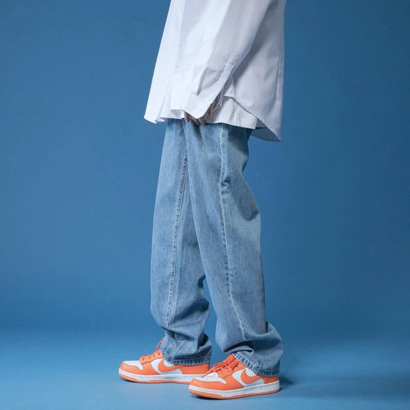 Aonga Spring Wide-Leg Jeans Men's Fashion Casual Korean Jeans Men Streetwear Loose Hip-Hop Straight Denim Trousers Mens Jeans Pants aonga