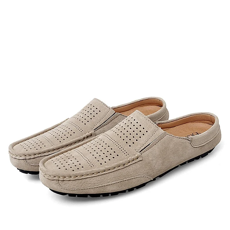 Loafers Men Leather Half Slipper Moccasins Flat Italian Style Lazy Boat Driving Shoes Gentleman Shoe Flannel Footwear Non-Slip
