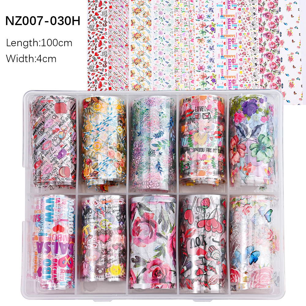 Kissbake 10pcs 4x100cm Nail Transfer Foil Paper Sticker Set Luxury Foil Nails Logo Transfer Nail Stickers Designer Fashion Nail Art Decal
