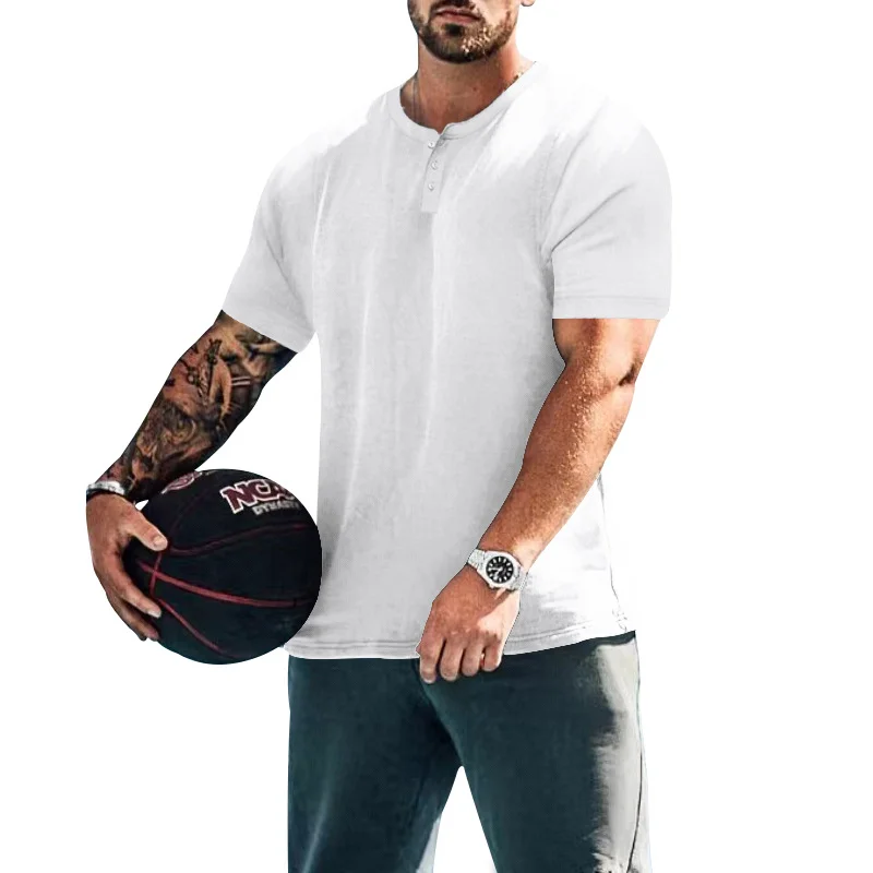 Men's Solid Color Retro Summer Round Neck Short Sleeve T-shirt-inspireuse