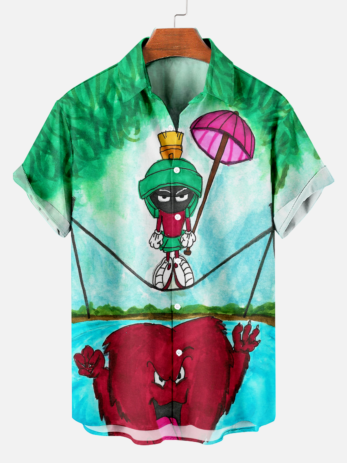 Men's Retro Oil Painting Art Cartoon Print Short Sleeve Shirt PLUSCLOTHESMAN