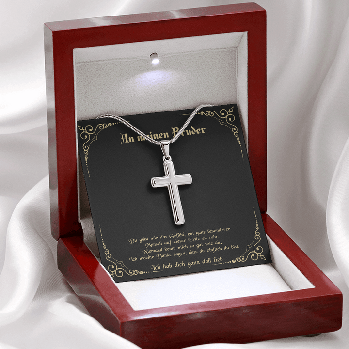 925 Sterling Silber Kreuz Halskette-An Meinen Bruder-Geschenk mit Nachrichtenkart