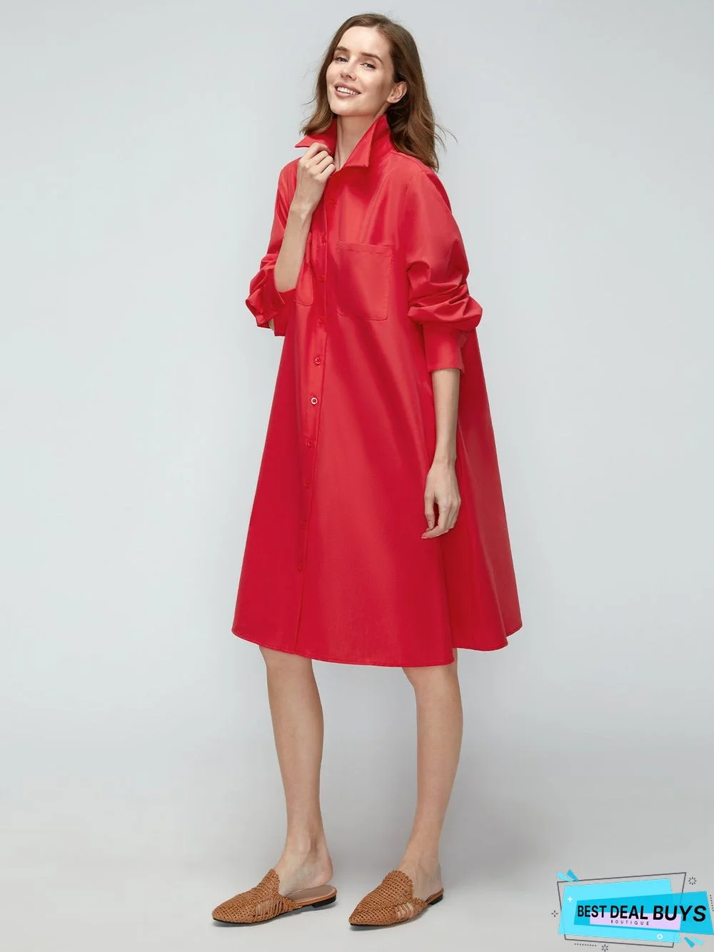 Shirt Dress Long sleeve Plain Simple Dress