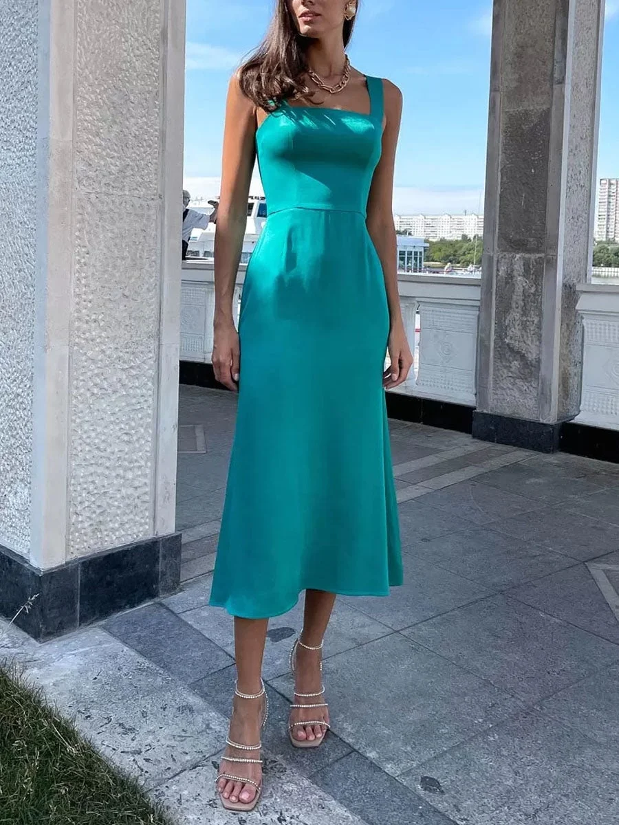 Simple Sling Satin Dress